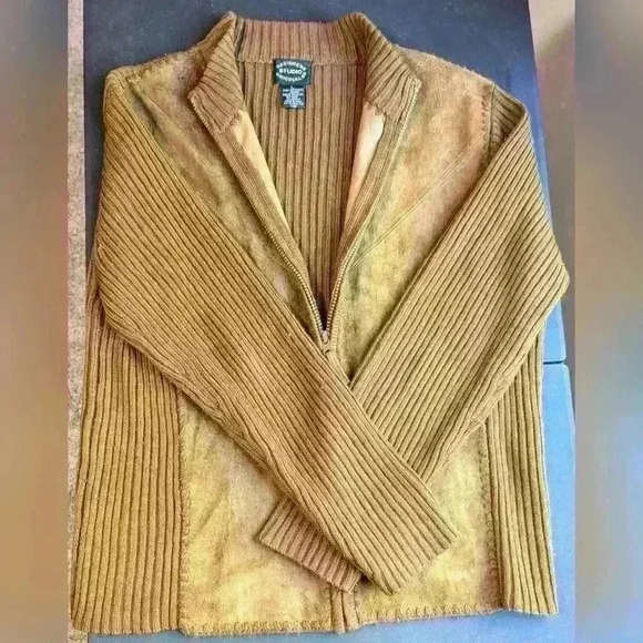 Designers Originals Studio Womens Size Large Leather Knit Jacket Tan Vintage 80s - Picture 1 of 12